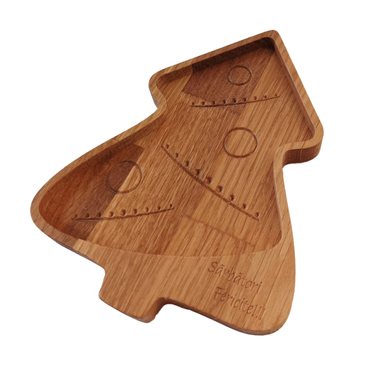Tava servire in forma de bradut din lemn de stejar, 154x200x18mm