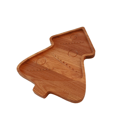 Tava servire in forma de bradut din lemn de stejar, 223x290x18mm