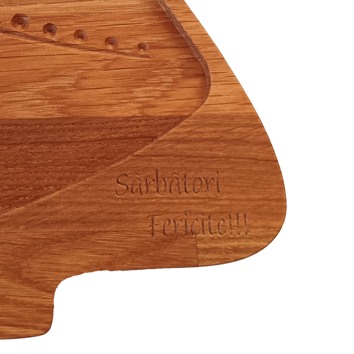 Tava servire in forma de bradut din lemn de stejar, 223x290x18mm