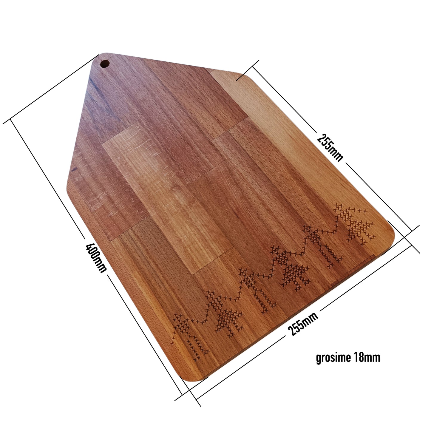 Tocator personalizat cu motiv traditional, 255x400x18mm, Fag