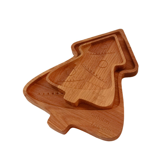 Set 2 Tavi pentru Servire in forma de bradut din lemn de stejar