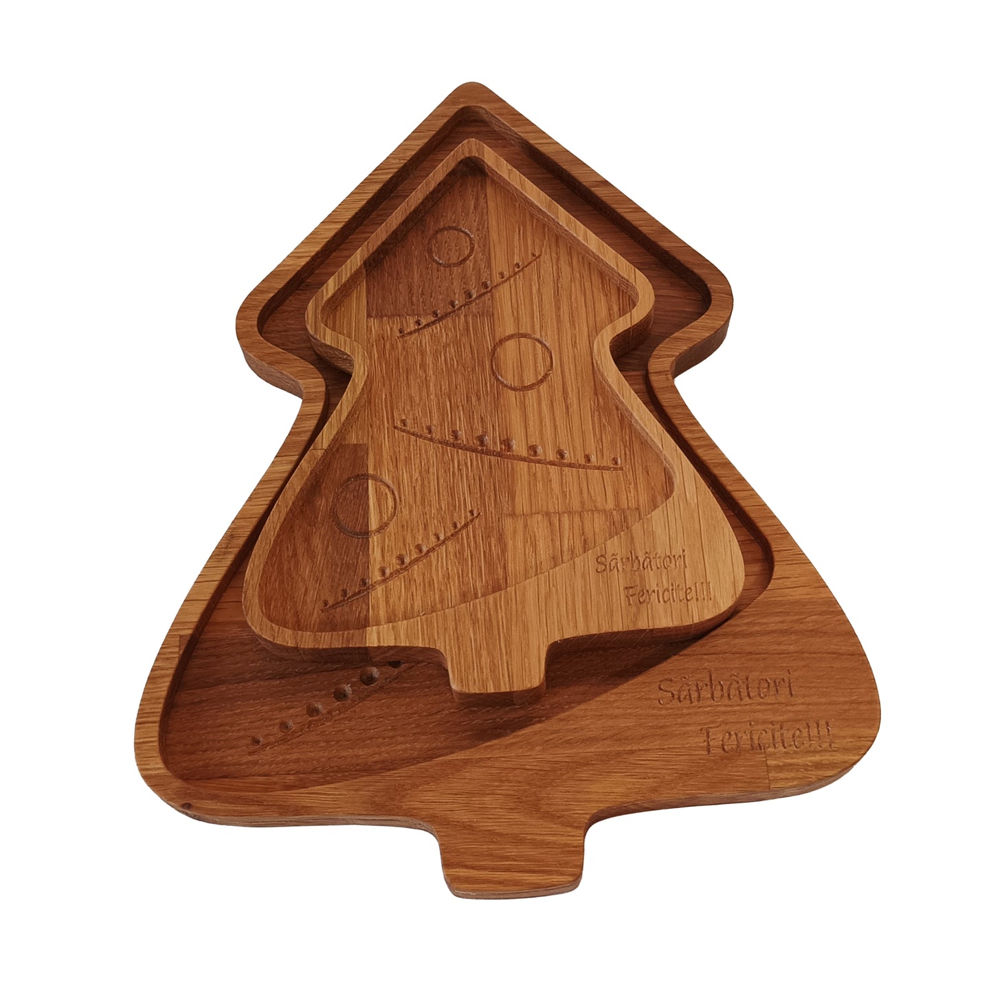 Set 2 Tavi pentru Servire in forma de bradut din lemn de stejar