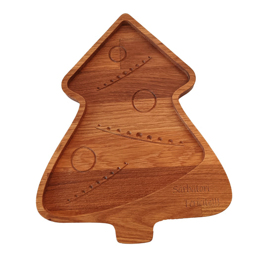 Tava servire in forma de bradut din lemn de stejar, 223x290x18mm